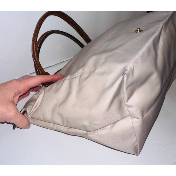Auth LONGCHAMP Le Preage Original - Cream Dark Brown Nylon Leather Handbag - Picture 7 of 14